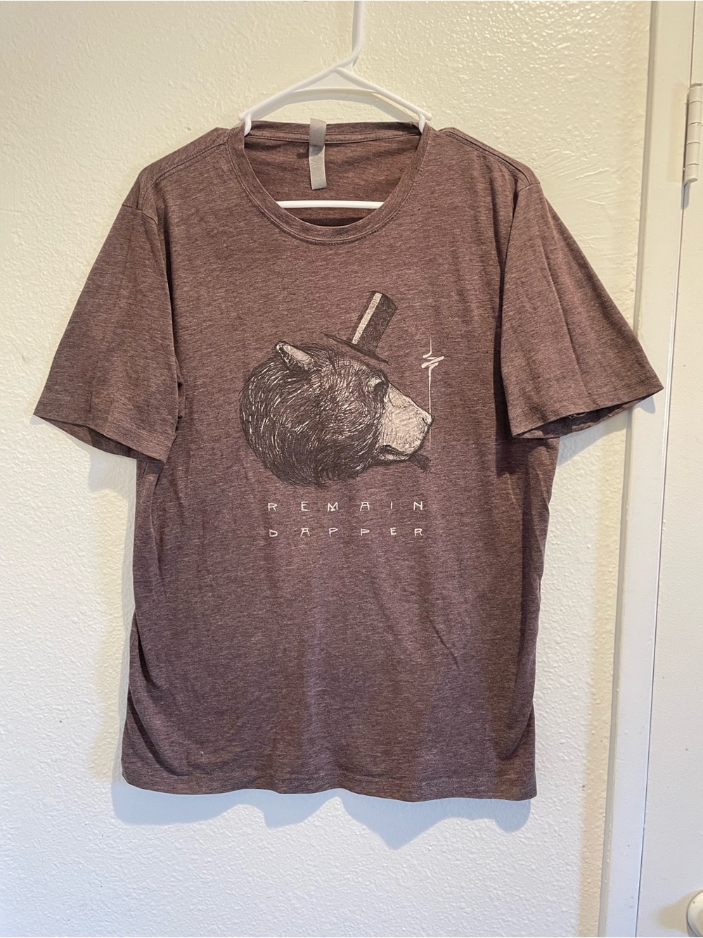Next Level Apparel Men's Large Brown Remain Dapper Bear Top Hat Graphic T-Shirt